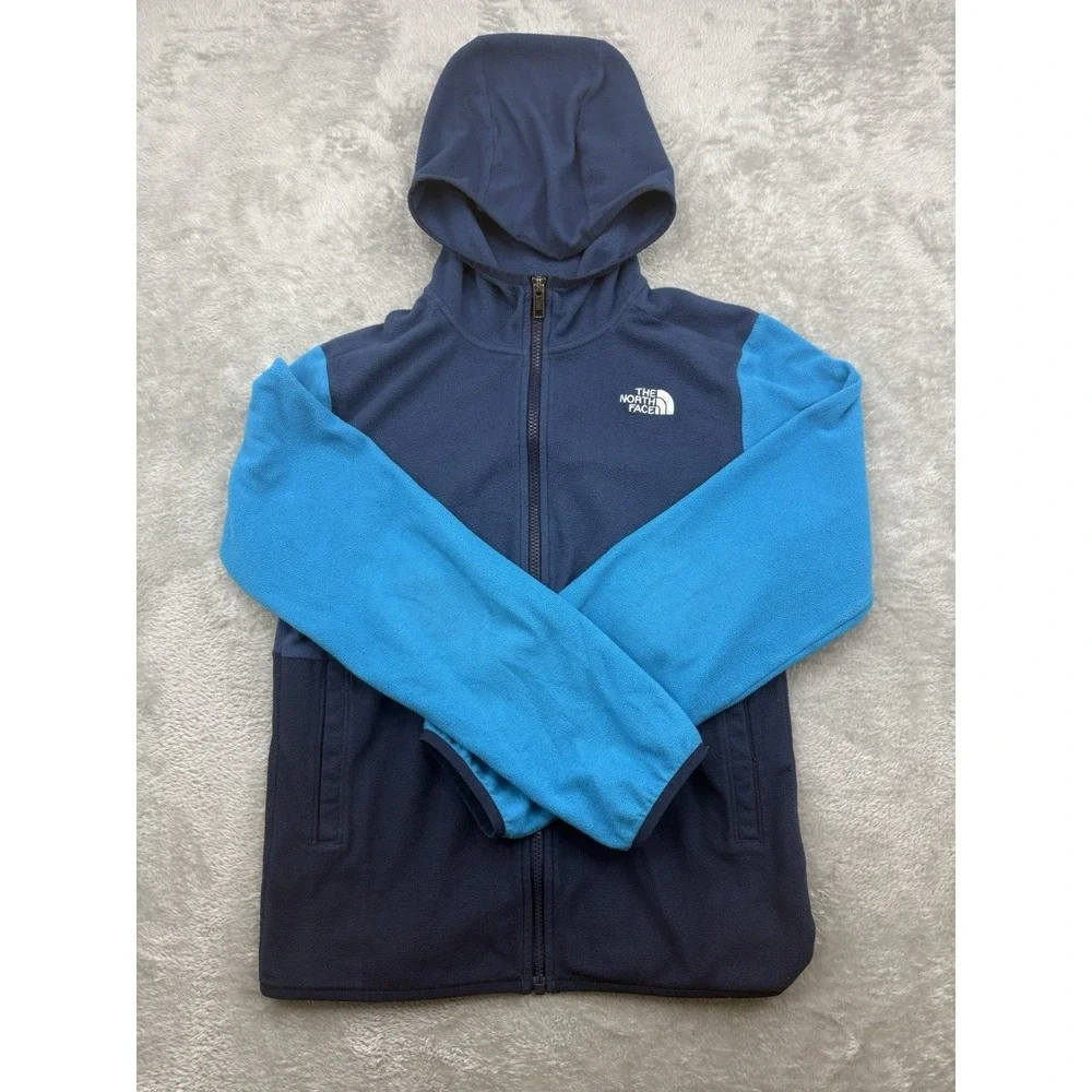 The North Face Teens Blue Glacier Zip Up Hooded Fleece Jacket Size XL 14/16